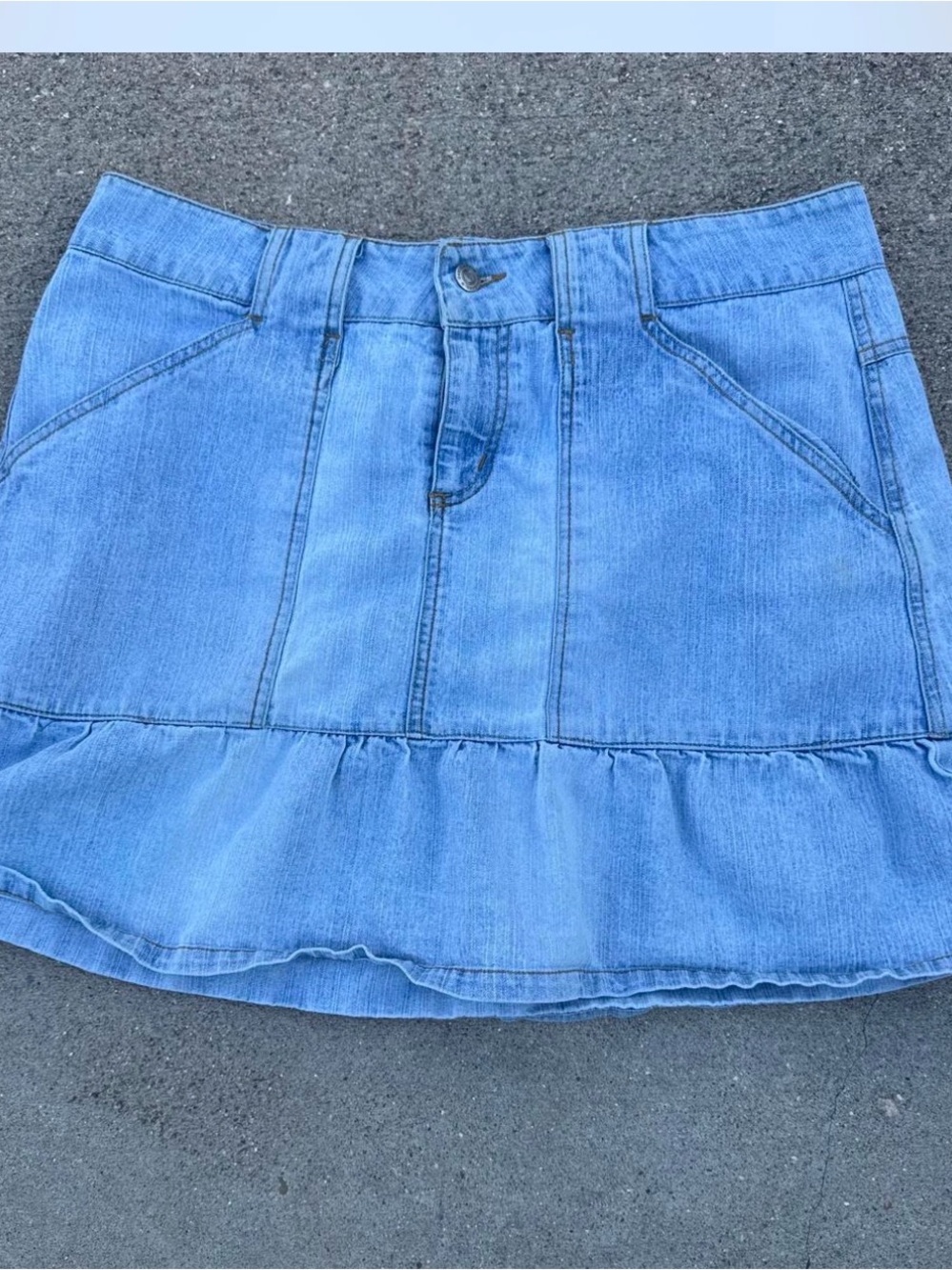 Deb Light Blue Denim Ruffle-Hem Mini Skirt